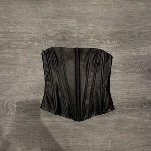 zara black faux leather corset top